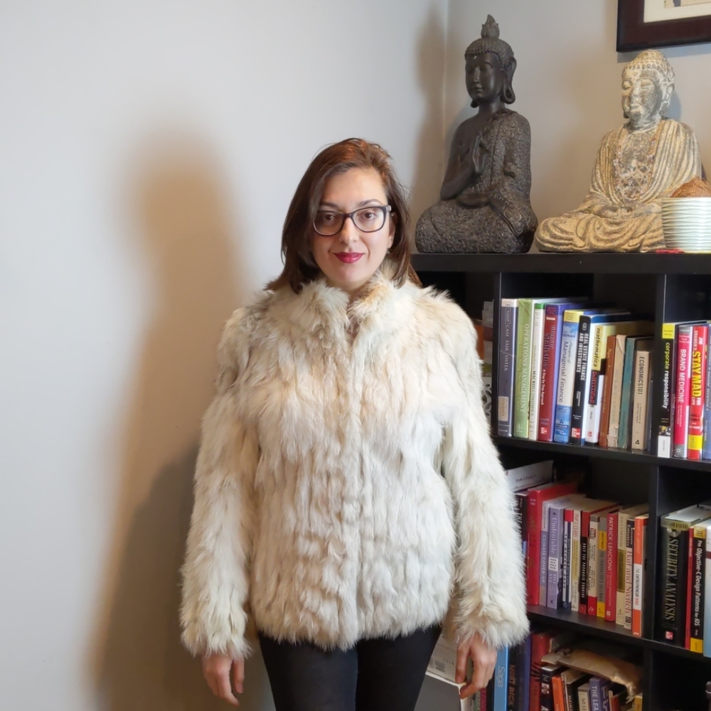 Blue Fox fur coat w grey leather